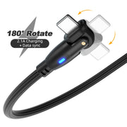 ENKAY 180 Degrees Rotating USB to 8 Pin Charging Data Cable with LED Light, Length:2m(Black)