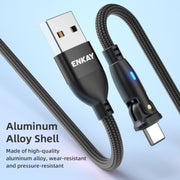 ENKAY 180 Degrees Rotating USB to 8 Pin Charging Data Cable with LED Light, Length:1m(Red)