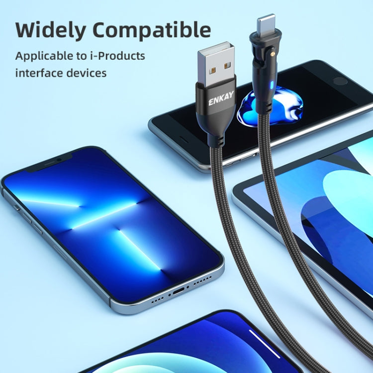ENKAY 180 Degrees Rotating USB to 8 Pin Charging Data Cable with LED Light, Length:1m(Red)