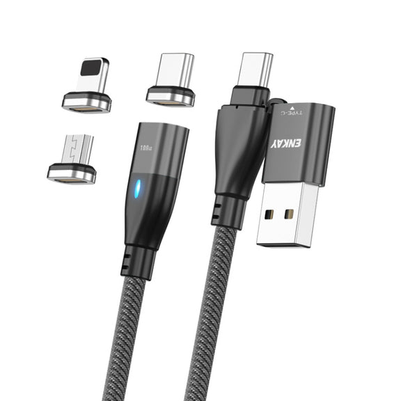 ENKAY 6-in-1 PD100W USB-A / Type-C to Type-C / 8 Pin / Micro USB Magnetic Fast Charging Cable, Cable Length:1m(Black)