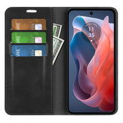 For Motorola Moto G Play 2024 Retro-skin Magnetic Suction Leather Phone Case(Black)
