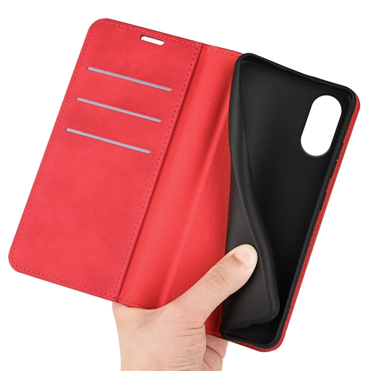 For Motorola Moto G Play 2024 Retro-skin Magnetic Suction Leather Phone Case(Red)