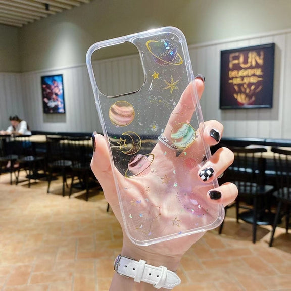 For iPhone 16 Pro Max Cosmic Star Glitter Epoxy TPU Phone Case(Transparent)