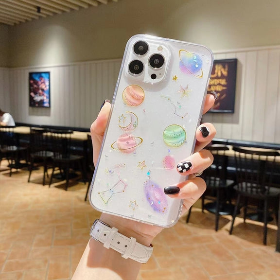 For iPhone 16 Pro Max Cosmic Star Glitter Epoxy TPU Phone Case(Transparent)