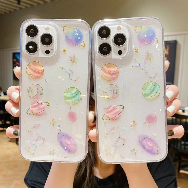 For iPhone 16 Plus Cosmic Star Glitter Epoxy TPU Phone Case(Transparent)