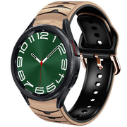 For Samsung Galaxy Watch 6 Classic 47mm Curved Texture Silicone Watch Band(Khaki+Black)
