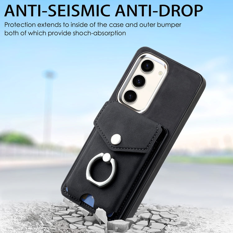 For Samsung Galaxy S23 5G Electroplating Skin-feel Leather Ring Card Wallet Phone Case(Black)