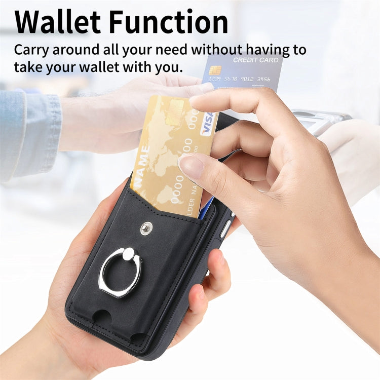For Samsung Galaxy S23 5G Electroplating Skin-feel Leather Ring Card Wallet Phone Case(Black)