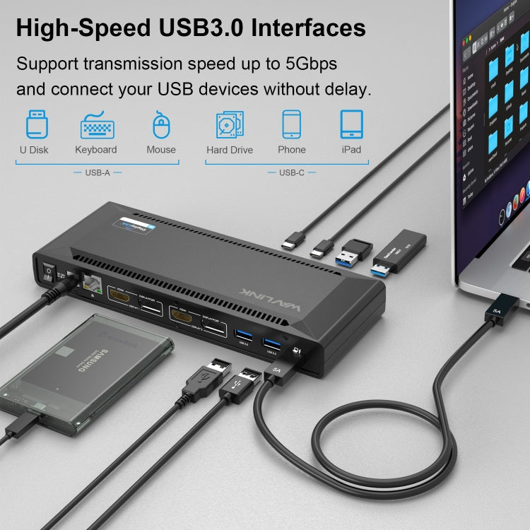 Wavlink UG69PD2 Dual 4K Fast Charging Integrated Docking Station, Plug:AU Plug