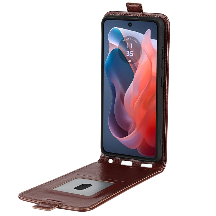 For Motorola Moto G Play 2024 R64 Texture Single Vertical Flip Leather Phone Case(Brown)