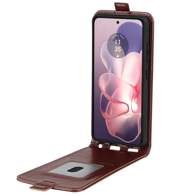 For Motorola Moto G Power 5G 2024 R64 Texture Single Vertical Flip Leather Phone Case(Brown)