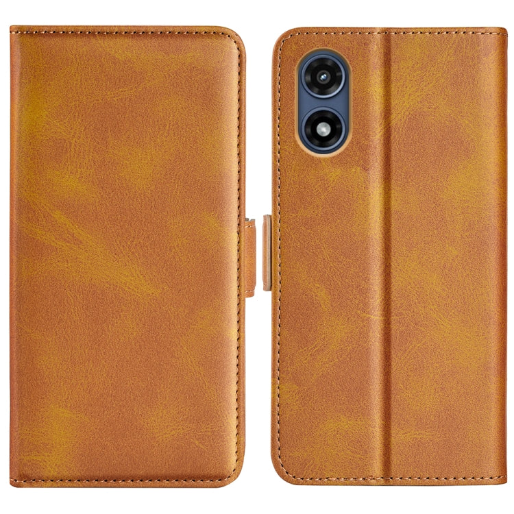 For Motorola Moto G Play 2024 Dual-side Magnetic Buckle Horizontal Flip Leather Phone Case(Yellow)