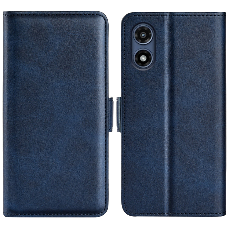 For Motorola Moto G Play 2024 Dual-side Magnetic Buckle Horizontal Flip Leather Phone Case(Dark Blue)