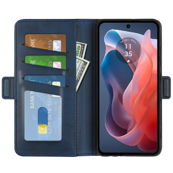 For Motorola Moto G Play 2024 Dual-side Magnetic Buckle Horizontal Flip Leather Phone Case(Dark Blue)
