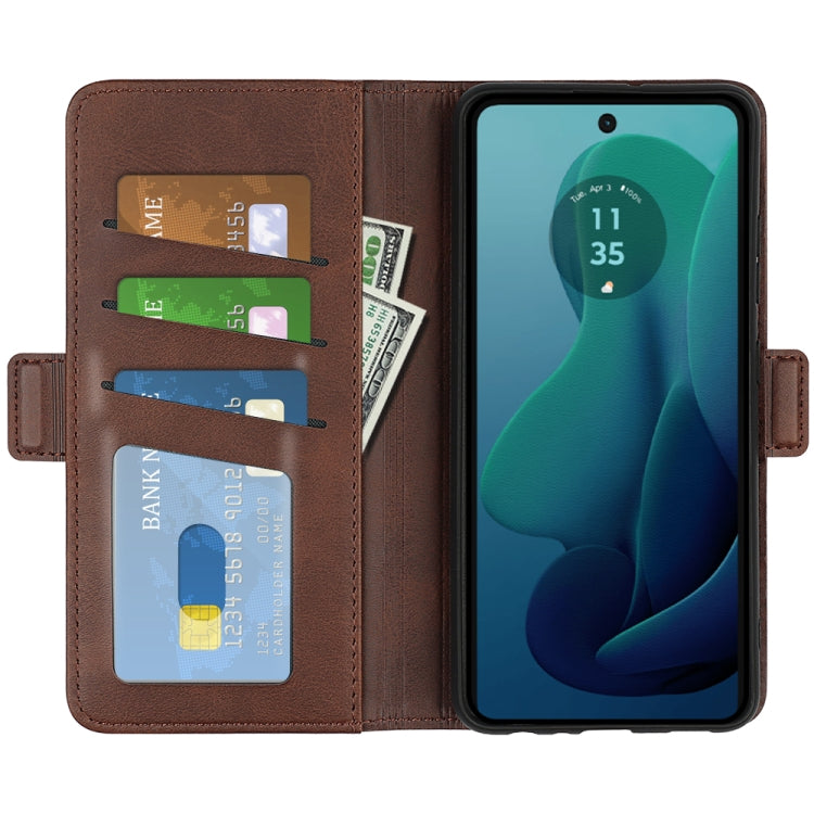 For Motorola Moto G 5G 2024 Dual-side Magnetic Buckle Horizontal Flip Leather Phone Case(Brown)