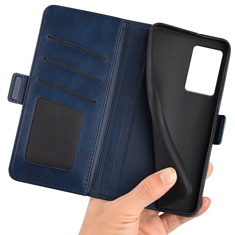 For Motorola Edge 5G 2024 Dual-side Magnetic Buckle Horizontal Flip Leather Phone Case(Dark Blue)