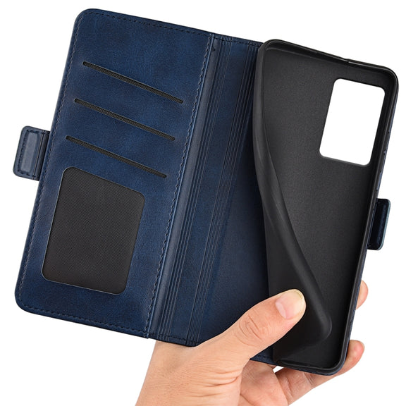 For Motorola Edge 5G 2024 Dual-side Magnetic Buckle Horizontal Flip Leather Phone Case(Dark Blue)