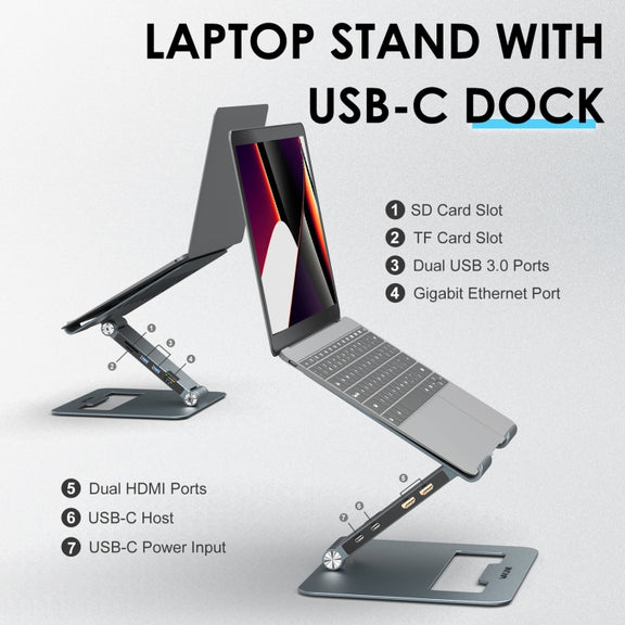 Wavlink UMD07 Adjustable Aluminum Ergonomic Portable Laptop Stand Type-C Docking Station