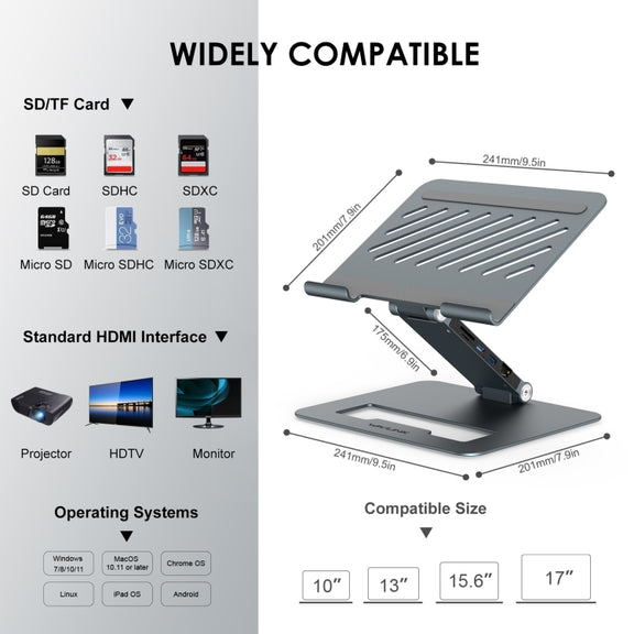 Wavlink UMD07 Adjustable Aluminum Ergonomic Portable Laptop Stand Type-C Docking Station