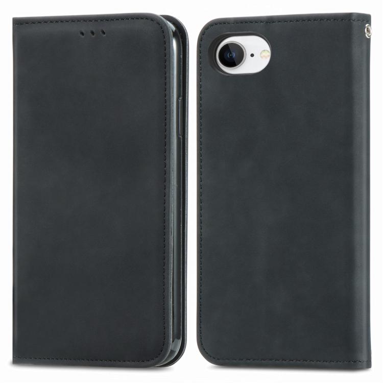 For iPhone 16e Retro Skin Feel Magnetic Flip Leather Phone Case(Black)
