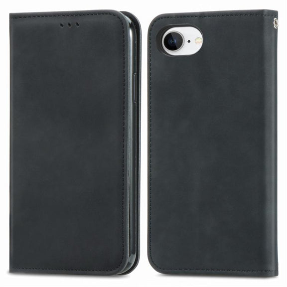 For iPhone 16e Retro Skin Feel Magnetic Flip Leather Phone Case(Black)