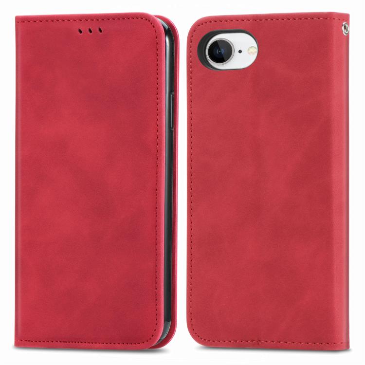 For iPhone 16e Retro Skin Feel Magnetic Flip Leather Phone Case(Red)