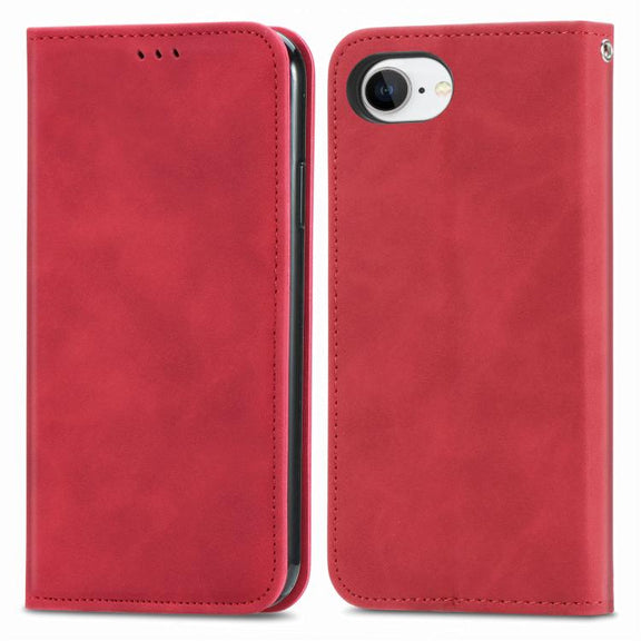 For iPhone 16e Retro Skin Feel Magnetic Flip Leather Phone Case(Red)