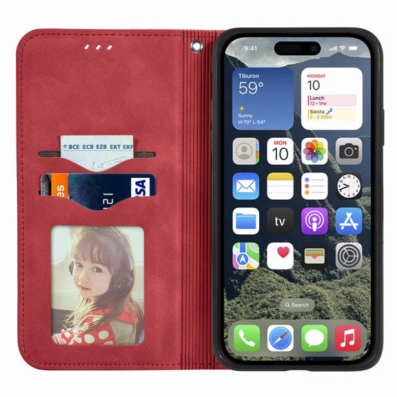 For iPhone 16e Retro Skin Feel Magnetic Flip Leather Phone Case(Red)