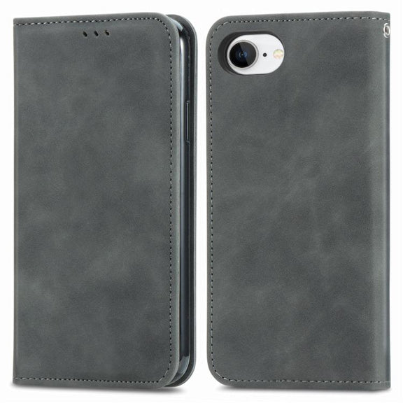 For iPhone 16e Retro Skin Feel Magnetic Flip Leather Phone Case(Gray)