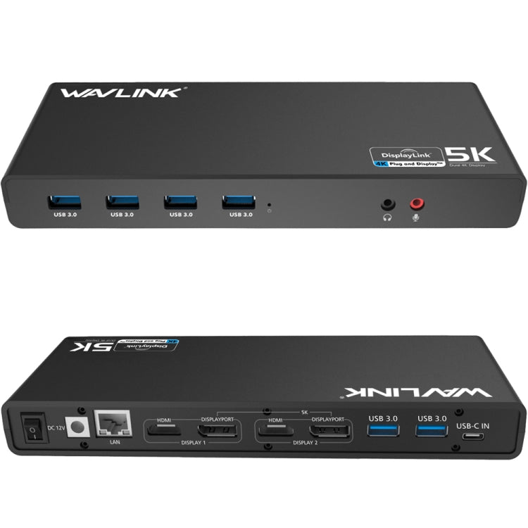 Wavlink UG69DK1 5K Type-C Dual Display USB 3.0 Video Gigabit Ethernet HDMI Docking Station, Plug:EU Plug