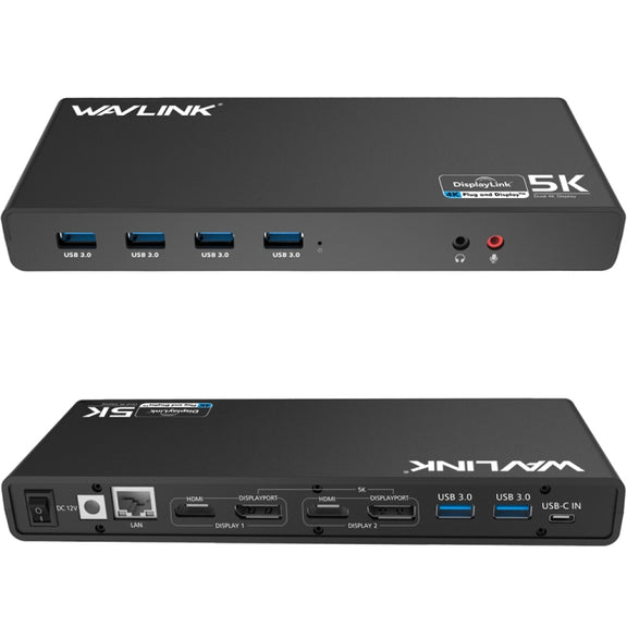 Wavlink UG69DK1 5K Type-C Dual Display USB 3.0 Video Gigabit Ethernet HDMI Docking Station, Plug:EU Plug