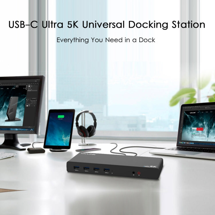 Wavlink UG69DK1 5K Type-C Dual Display USB 3.0 Video Gigabit Ethernet HDMI Docking Station, Plug:EU Plug