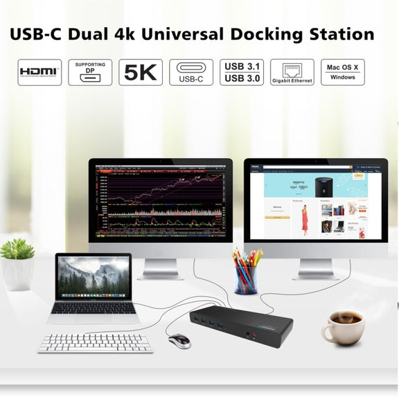 Wavlink UG69DK1 5K Type-C Dual Display USB 3.0 Video Gigabit Ethernet HDMI Docking Station, Plug:US Plug