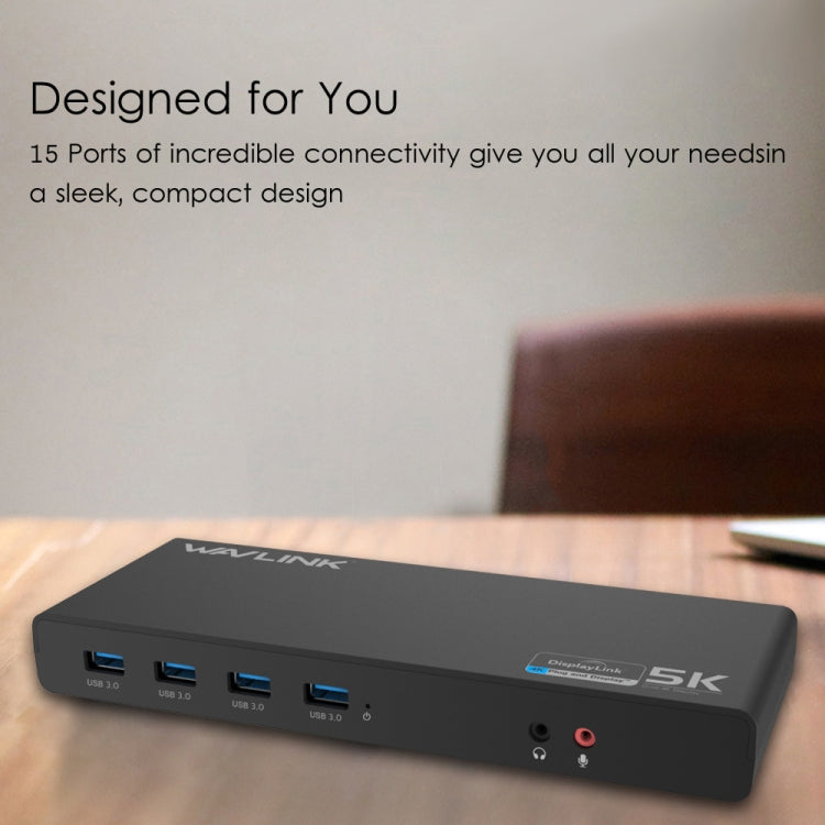 Wavlink UG69DK1 5K Type-C Dual Display USB 3.0 Video Gigabit Ethernet HDMI Docking Station, Plug:US Plug