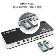 Wavlink UTD21H 60W Host Charging Thunderbolt 3 Docking Station 4K Dual Display 11 in 1 Ports, Plug:EU Plug
