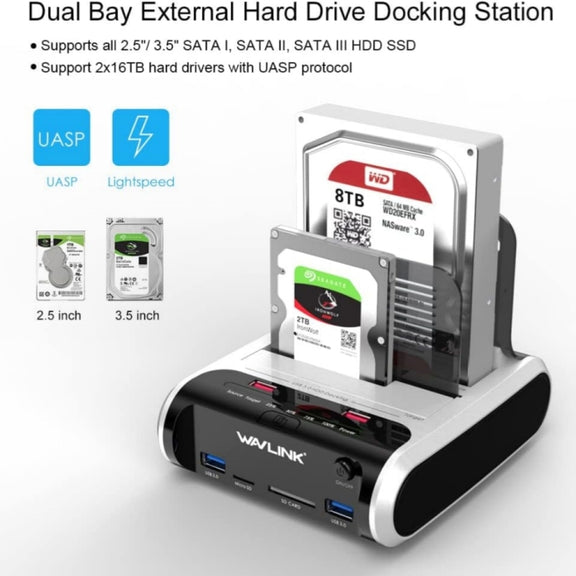 Wavlink ST336A SSD HDD Fast Offline Clone SATA  USB 3.0 External Hard Drive Case(EU Plug)