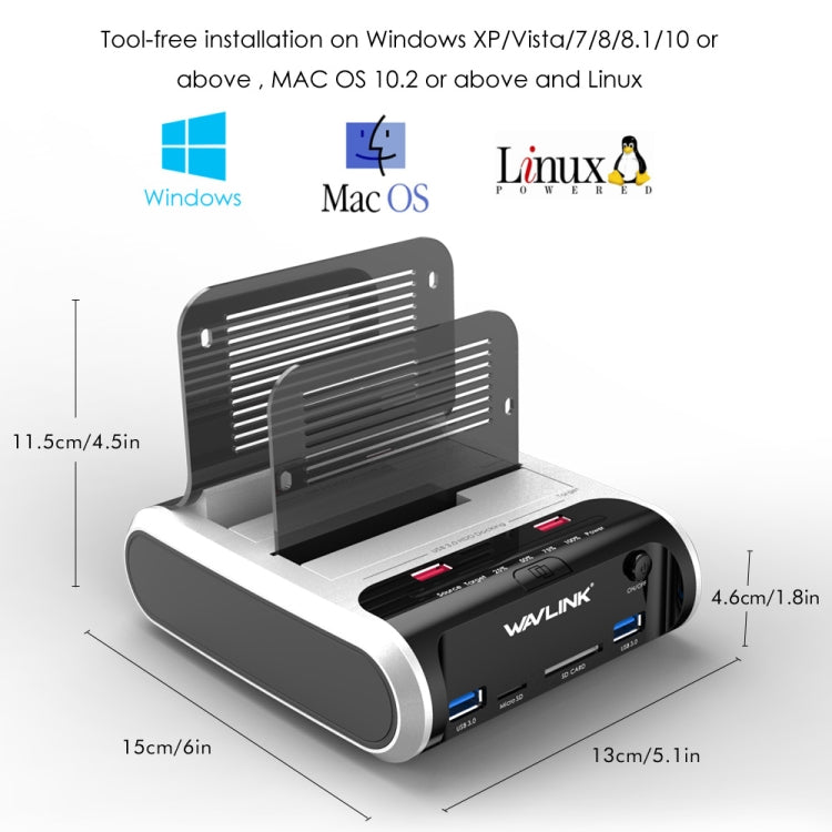Wavlink ST336A SSD HDD Fast Offline Clone SATA  USB 3.0 External Hard Drive Case(EU Plug)