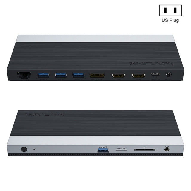 Wavlink UMD05 Display Port HDMI Port RJ45 Ethernet Triple Display MST Laptop Docking Station, Plug:US Plug