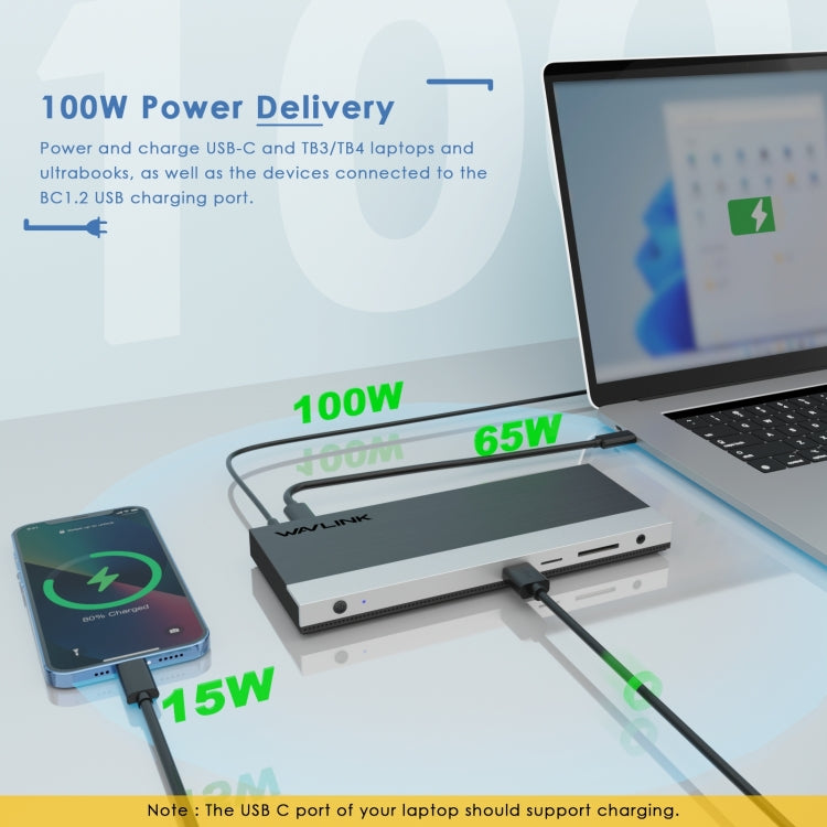 Wavlink UMD05 Display Port HDMI Port RJ45 Ethernet Triple Display MST Laptop Docking Station, Plug:EU Plug