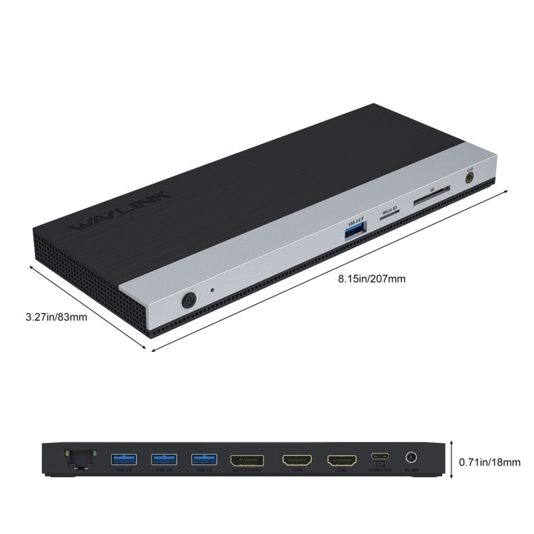 Wavlink UMD05 Display Port HDMI Port RJ45 Ethernet Triple Display MST Laptop Docking Station, Plug:US Plug