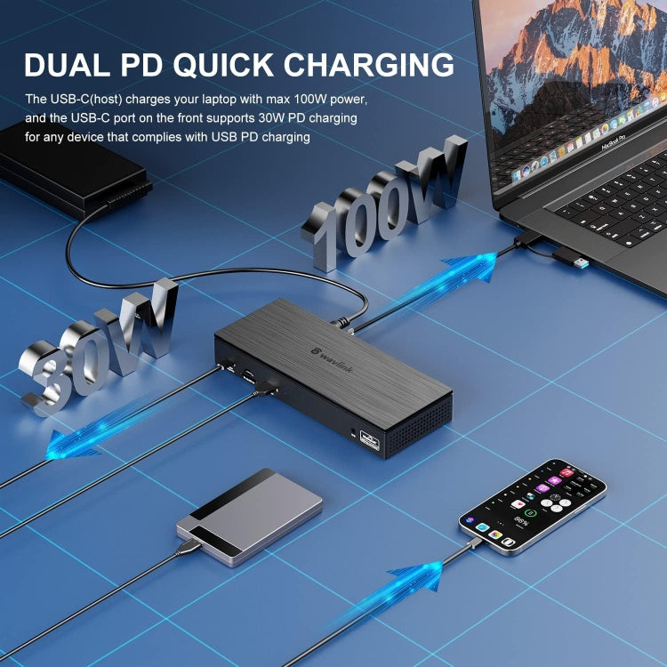 Wavlink UG69PD8 100W PD 18 in 1 Type-C Dock Compatible Type-C Universal Docking Station, Plug:AU Plug
