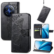 For Realme 12 Pro Butterfly Love Flower Embossed Leather Phone Case(Black)