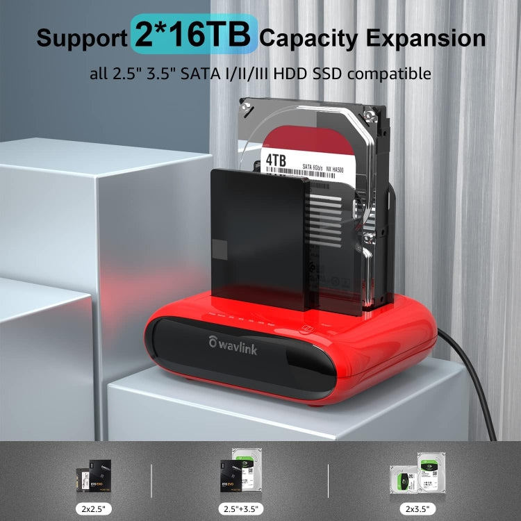 Wavlink ST341U Dual Bay External Hard Drive Docking Station Support Offline Clone Function(AU Plug)