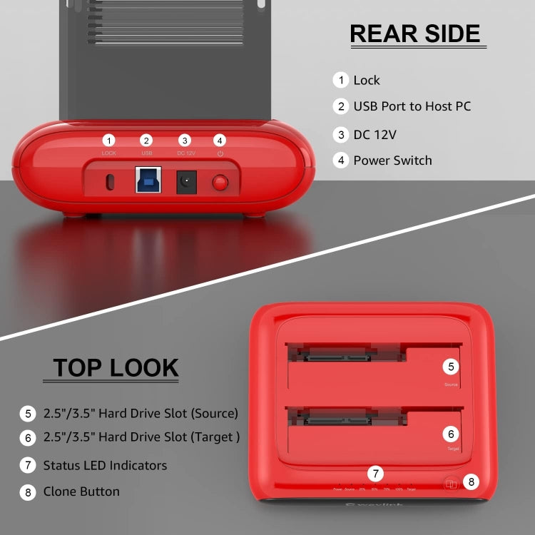 Wavlink ST341U Dual Bay External Hard Drive Docking Station Support Offline Clone Function(AU Plug)