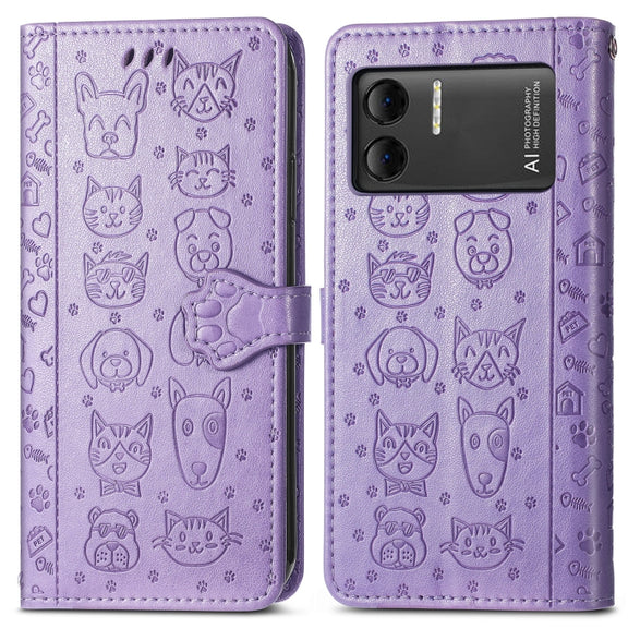 For DOOGEE X98 Pro / X98 Cat and Dog Embossed Leather Phone Case(Purple)