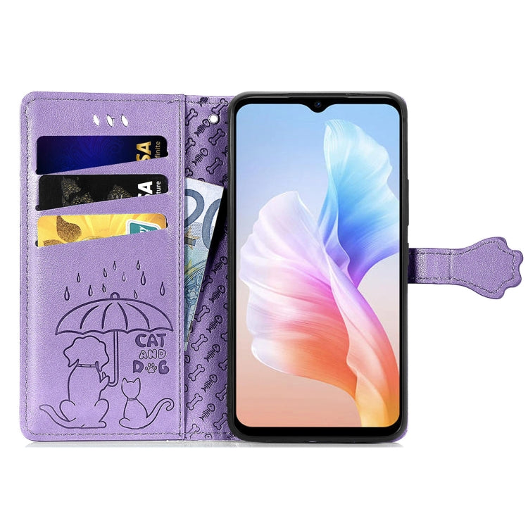 For DOOGEE X98 Pro / X98 Cat and Dog Embossed Leather Phone Case(Purple)