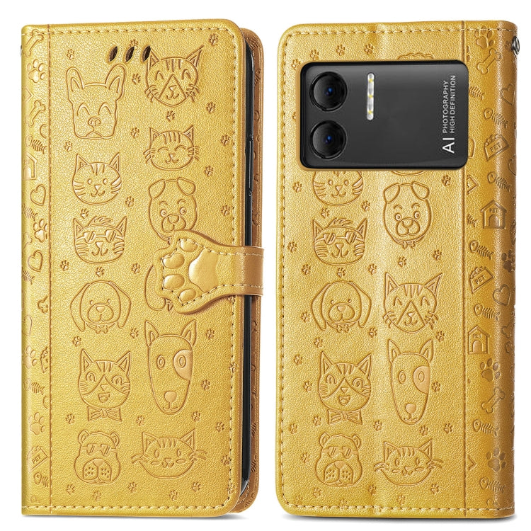 For DOOGEE X98 Pro / X98 Cat and Dog Embossed Leather Phone Case(Yellow)