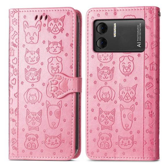 For DOOGEE X98 Pro / X98 Cat and Dog Embossed Leather Phone Case(Pink)