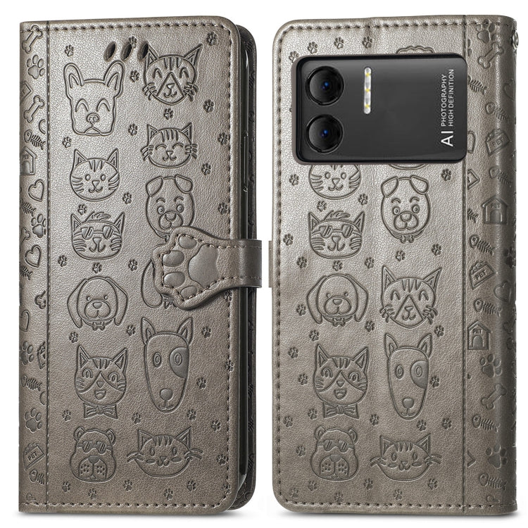 For DOOGEE X98 Pro / X98 Cat and Dog Embossed Leather Phone Case(Grey)