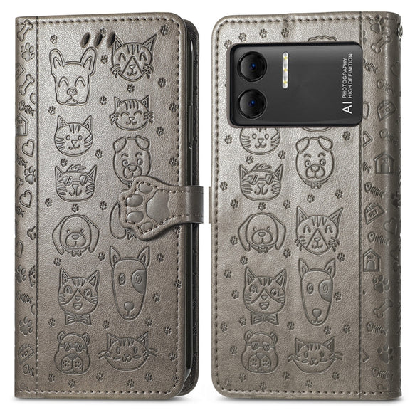 For DOOGEE X98 Pro / X98 Cat and Dog Embossed Leather Phone Case(Grey)